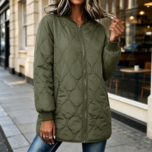 fartey Overcoat for Women Quilted Zip up Coat Casual Loose Jacket Hem Slit - image 7
