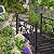 Garden Path Foot Arch Bridge, Outdoor Decorative Black Iron with Patterned Guardrails and Round Iron Ball Flat Top Handrail for Pond, Yard & Backyard Landscaping, 4FT (with Round Iron Balls)