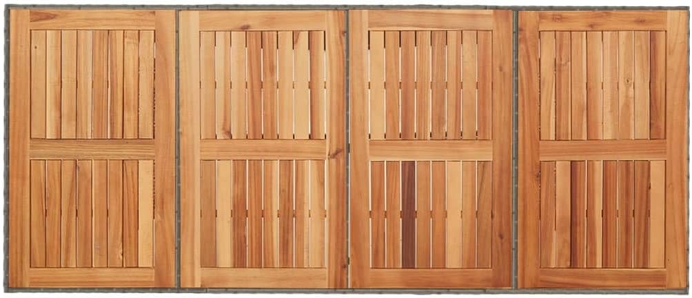 Garden Coffee Table Grey PE Rattan Rectangular Medium Durable Outdoor Patio Furniture with Acacia Wood Top for Modern Patio and Garden Use