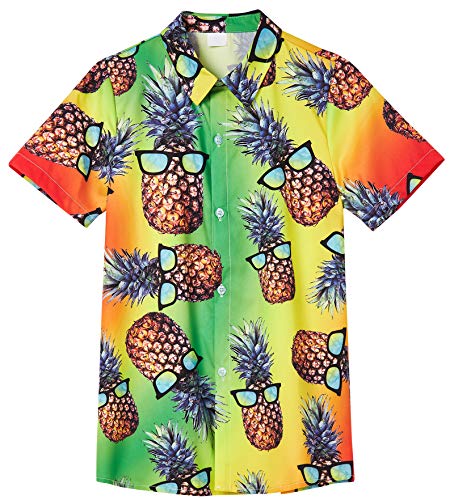 7 8 Years Old Boys Hawaiian Shirts for Kids 3D Printed Green Yellow Pineapple T-Shirt Little Boy Summer Short Sleeve Tops Child Cool and Comfy Tops Student Slim Fit Beach Tees