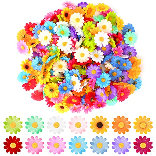 Nswayy 150 Stücke Kunstblumen zum Basteln, 4cm Gänseblümchen Bunte Blütenköpfe Künstliche Blumen Seidenblumen Dekoblüten Daisy für DIY Basteln Hochzeit Feste Party Deko(14 Farbe)