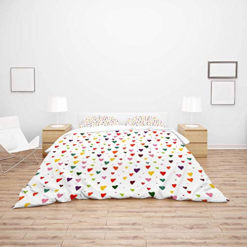 Parure de lit imprimé cœurs colorés housse de couette polyester résistant