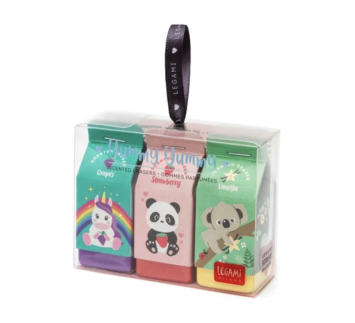 LegamiYummy Yummy, Set of 3 Scented Erasers, 2.7x6 cm, Grape, Strawberry and Vanilla Scented, for Precise Erasing
