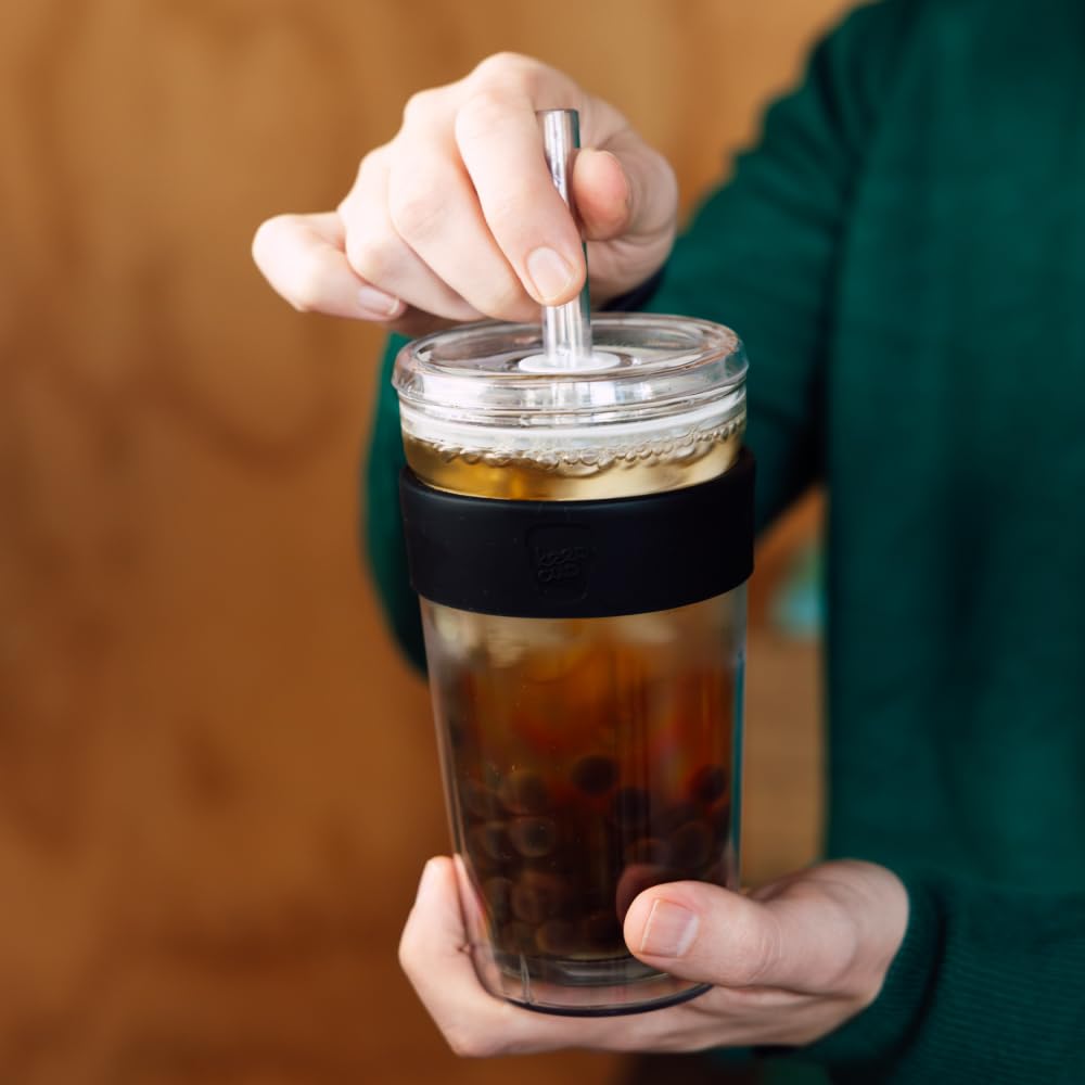 KeepCup Cold Cup - Longplay Double wall Glass Ice Coffee Tumbler with Lid and Straw - 16oz (454ml) - Black - Image 2