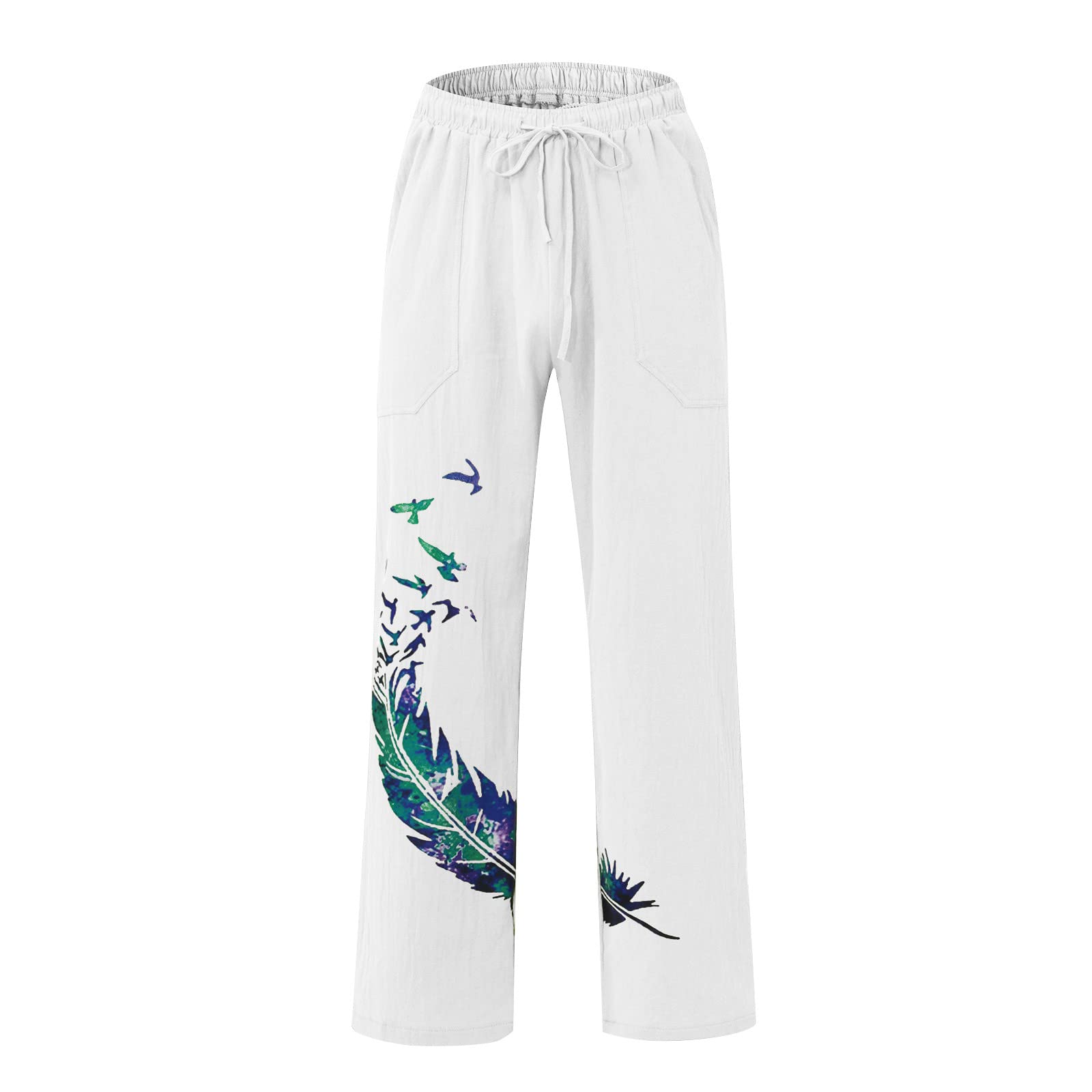 Pantaloni larghi estivi da spiaggia da uomo con coulisse, pantaloni in lino casual con elastico in vita, pantaloni da yoga leggeri, gambe dritte con tasche