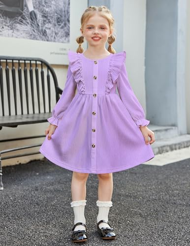 Arshiner Toddler Fall Winter Sweater Dress Ruffle Long Sleeve Ribbed Knit Button Down Casual Dresses with Pockets2