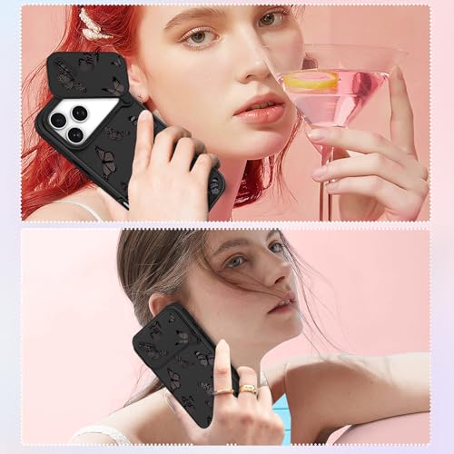 Image of Funermei for iPhone 17 Pro Max Case - Women Girls Cute Phone Cover Pretty Girly Aesthetic Black Butterfly Unique Design with Slide Camera Cover and Dual Protection Funda for iPhone 17 Pro Max Case