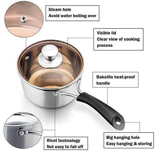 P&P CHEF 1 Quart Saucepan, Stainless Steel Saucepan with Lid, Small Sauce Pan for Home Kitchen Restaurant Cooking, Easy Clean and Dishwasher Safe - Image 4
