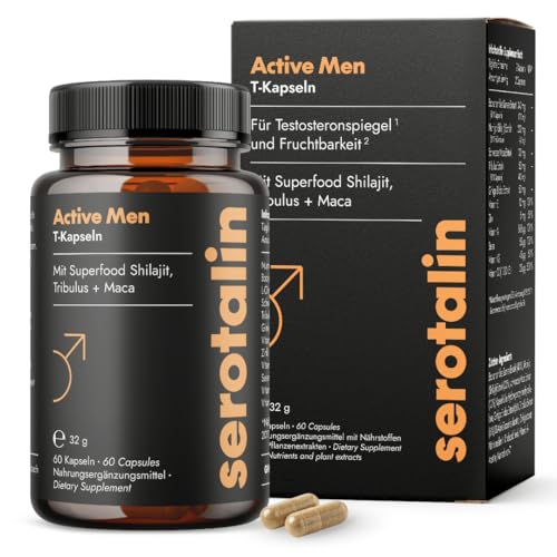 serotalin ACTIVE MEN Maca T-Kapseln für aktive Männer | Bockshornklee mit Shilajit, L-Citrullin, schwarzem Maca & Tribulus | Vegan & Made in Germany | 60 Kapseln