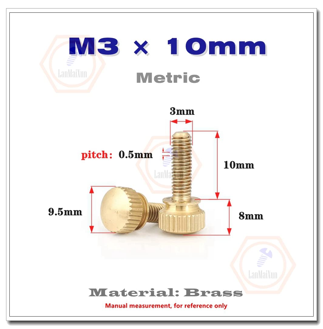 10pcs M3×10mm Brass Knurled Thumb Screws with Shoulder,Hand Grip Bolts