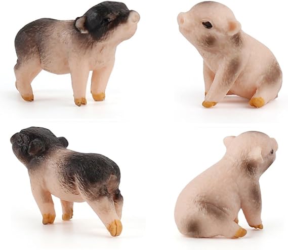 4 Pcs Realistic Farm Pig Animals Model Figure Toy Set,Barn Farm Pig Figurines Collection Playset with Farm Keepers, Preschool Science Educational Learn Cognitive Props