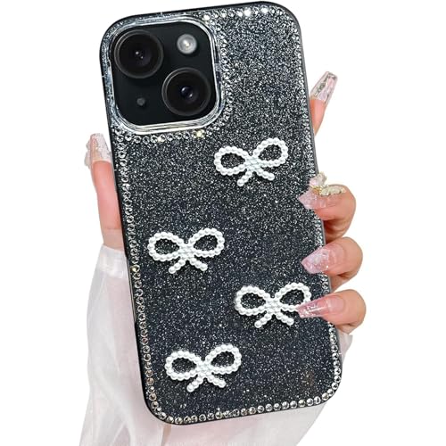Image of DIZORO Compatible for iPhone 14 Cover 6.1, Luxury Diamond Cute with Bow Glitter Bling Case with Full Camera Protection Shockproof PC+TPU Glossy Shiny Back Cover Case for Girls Women (Black)