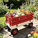 Heavy Duty Steel Wooden Garden Utility Wagon with 10” All-Terrain Air Tires, Heavy-Duty Toy Hauling Cart with Foldable Handle, Kids Outdoor Play Wagon & Yard Tool Carrier (Red)