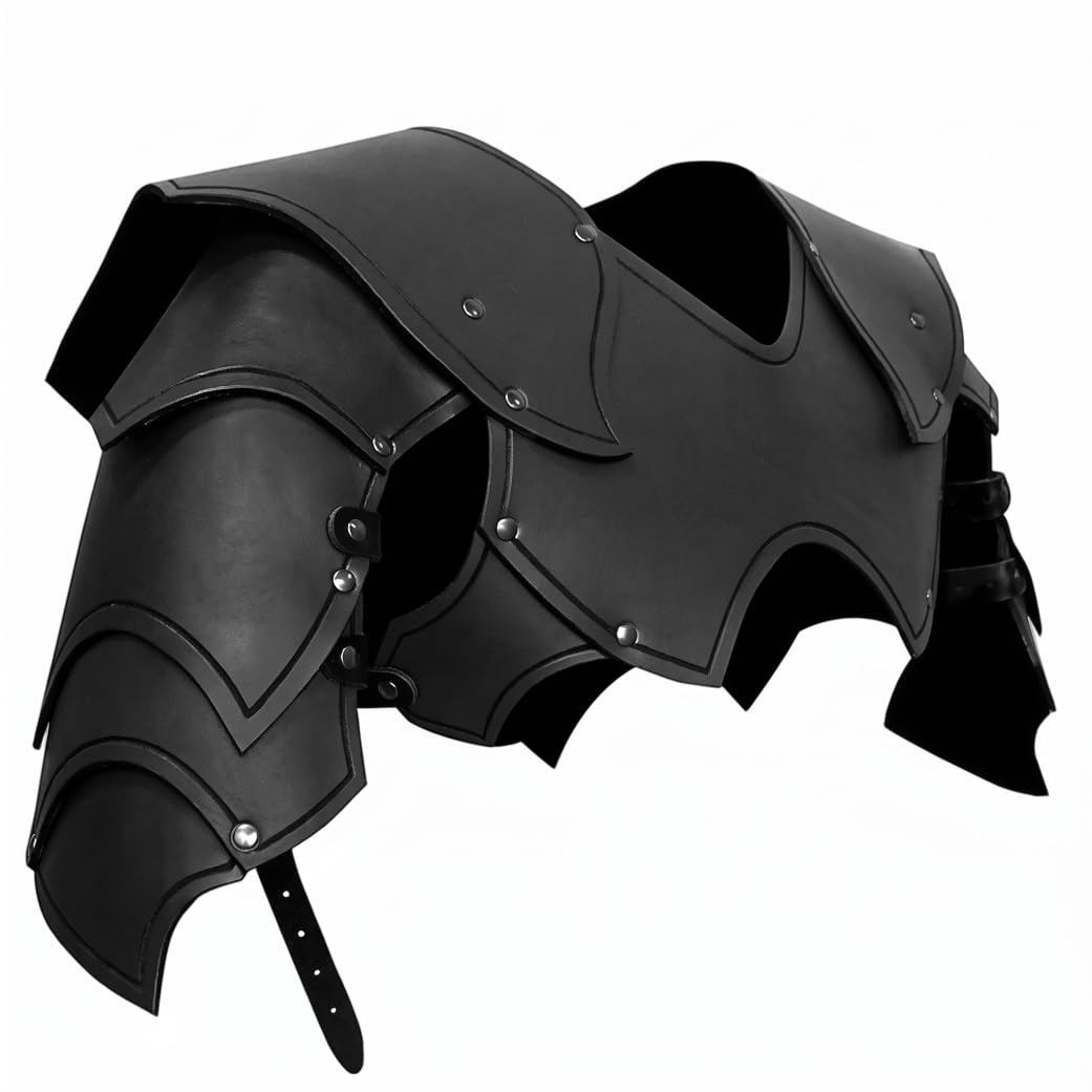 Armatura medievale da uomo, armatura integrata per spalle e torace, vichingo per spettacoli Larp Cosplay - Nero