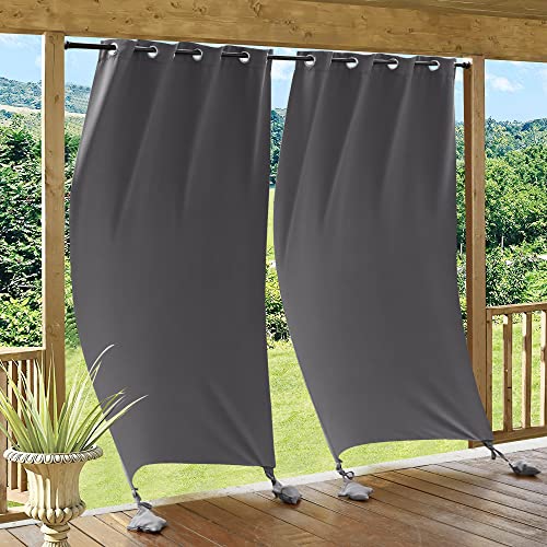 RYB HOME Outdoor Curtains Windproof - Waterproof Blackout Curtain with Weight Bag, Privacy Insulated Drapes for Patio Screen Porch Pergola Terrace Gazebo Area, W 52' x L 90', 2 Pcs, Grey