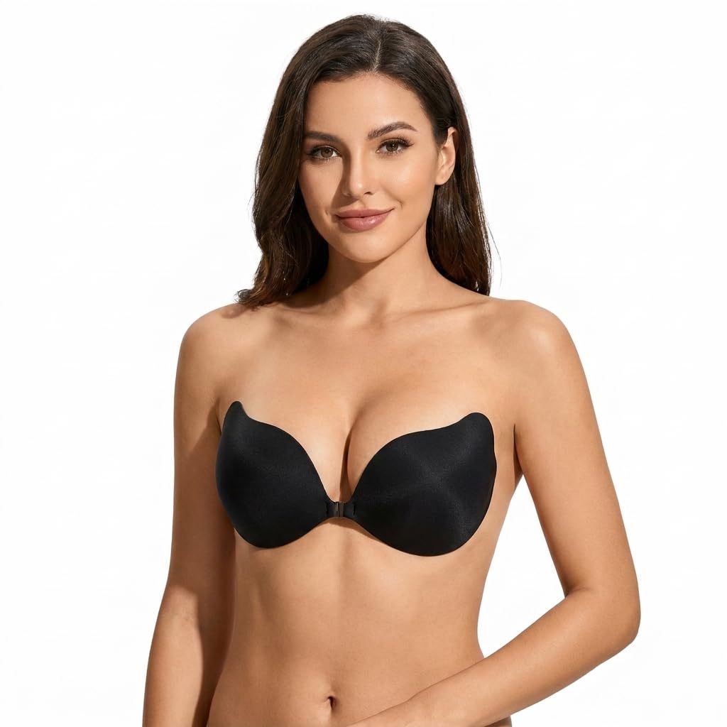 calviano Adhesive Stick-On Bra, Backless and Strapless, Seamless Invisible Push-Up with Lift and Shaping, Black-picture-50