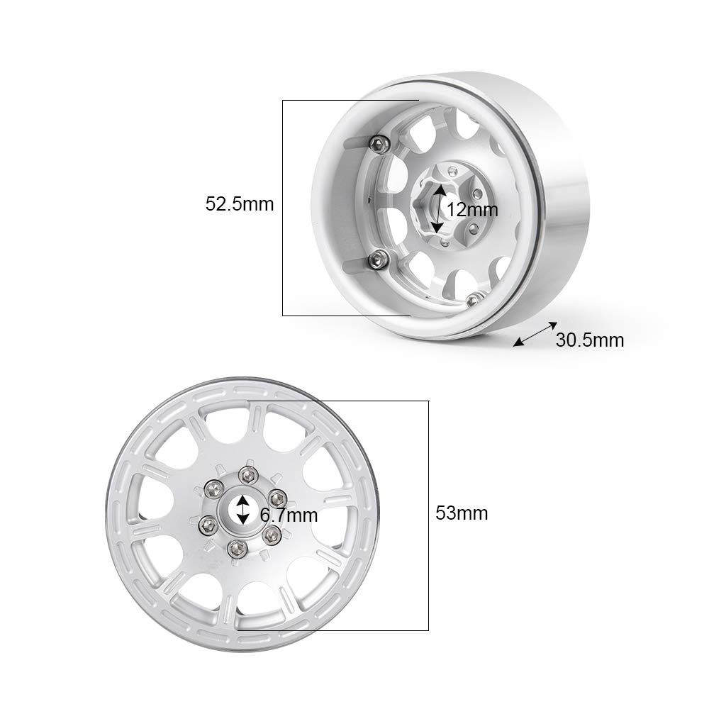 4Pcs Alloy 2.2 Beadlock Wheel Rims for 1/10 RC Wraith SCX10 90018 TRX-4 D90 Crawler Car (Silver)