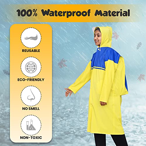 Image of HACER Aqua Raincoat for 3 to 4 Years Old Kids Children Water Resistant Rainsuit Adjustable Hood Drawstring Hem Rainwear with Side Pockets (27, Random Colour)