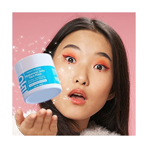 Korean-Skin-Care-Hyaluronic-Acid-Jelly-Mask--Korean-Face-Mask-Skincare-K-Beauty-Face-Masks-Contains-Rice-Bran-Rosehip-Vitamin-B5--Anti-Aging-Spa-Hydro-Gel-Face-Mask-for-Plump-Glowing-Skin-2oz SeoulCeuticals Korean Skin Care Hyaluronic Acid Jelly Face Mask â Rice Bran + Vit B5 + Rosehip Anti Aging K Beauty Skincare for Plump Glowing Skin 2oz