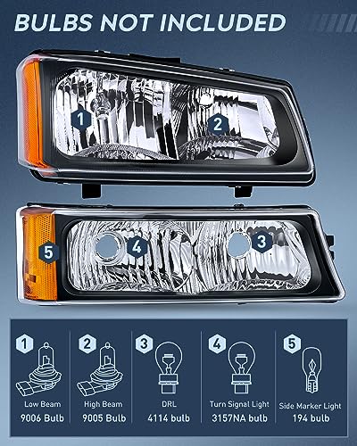 Image of Nilight Headlight Assembly for 2003 2004 2005 2006 Chevy Silverado Avalanche 1500 1500HD 2500 2500HD 3500 Chevrolet Pickup Replacement Headlamp Housing Bumper Lamp Set