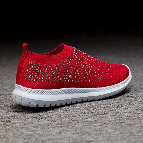 Image of GOSPT Women's Mesh Sport Shoes Rhinestone Glitter Slip On Ballroom Jazz Latin Dance Sock Sneakers