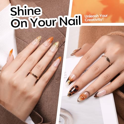 Image of modelones 32 PCS Fall Gel Nail Polish Kit, 28 Colors Cat Eye Glitter Brown Red Orange Gel Polish with Base Coat, Glitter & Glossy & Matte Top Coat Soak Off LED Nail Art Kit Salon at Home
