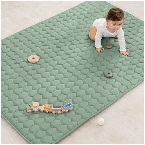 Image of Comfy Cubs Rectangle Kids Play Mat - Medium 48 x 72 inches Soft Quilted Baby Floor Mat with Non-Slip Bottom - Plush Design for Toddlers Playtime - Comfortable and Durable - Fern