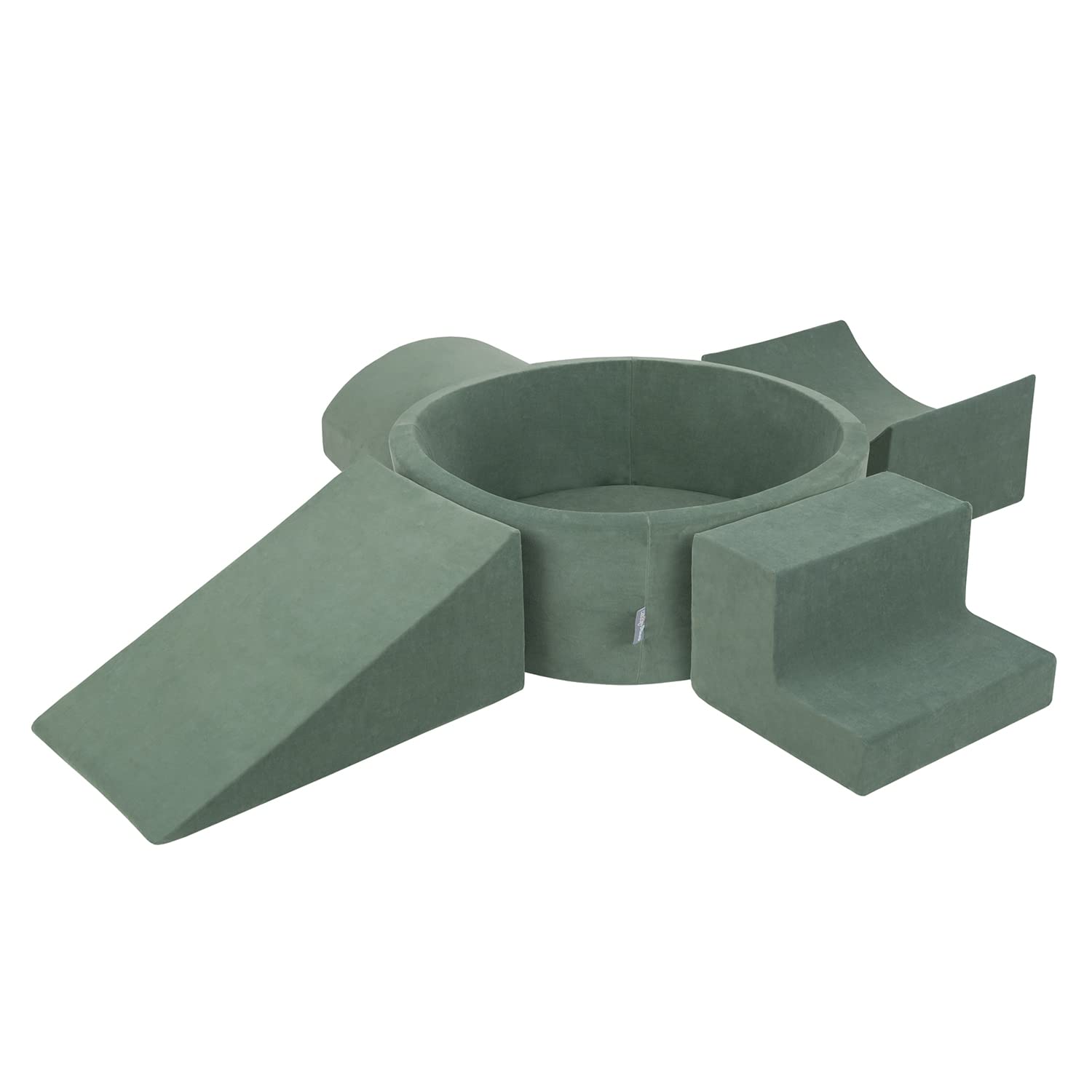 KiddyMoon Area di Gioco in Schiuma con Tondo Piscina di Palline per Bambini Piscina (300 Palline) + Version 5, Verde del Bosco: Turchese Scuro/Beige Pastello/Verde Grigio/Salmone