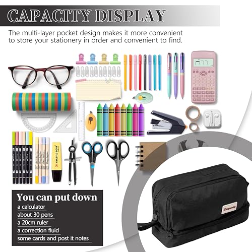 Image of Zzrywuty Large Capacity Pen Pencil Case Multi-Slot Pencil Pouch Bag,Black Pencil Case Large 4 Compartments,Organizer Marker Pouch Pen for Office College School Teen Girl Boy Men Women