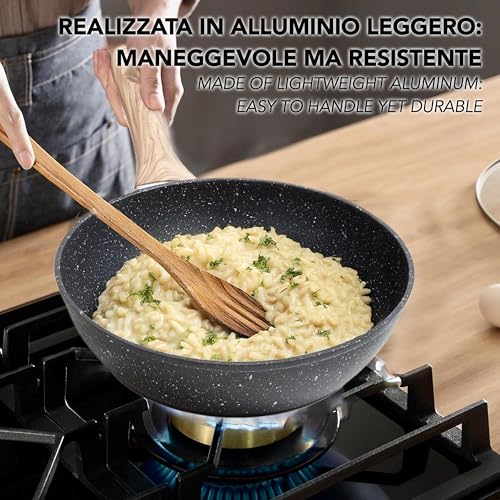 IPEA Padella Antiaderente Saltapasta per Pasta e Fritture - Induzione e Fornello a Gas - 24 cm - Wok -Padella Anti Aderente in Alluminio per Saltare la Pasta, Friggere Verdure, Risotto - immagine 5