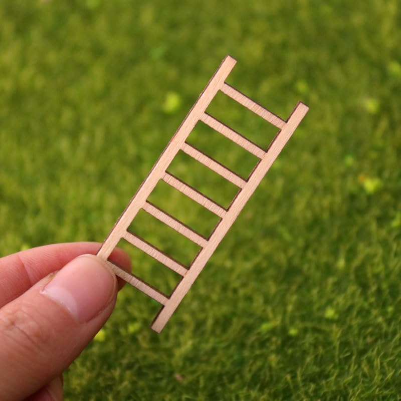 Operitacx Mini Wooden Ladder 2.36 Inch Dollhouse Accessory for Diy Crafts Micro Landscape Model Photography Prop Set of 10 Small Step Ladders - Image 4
