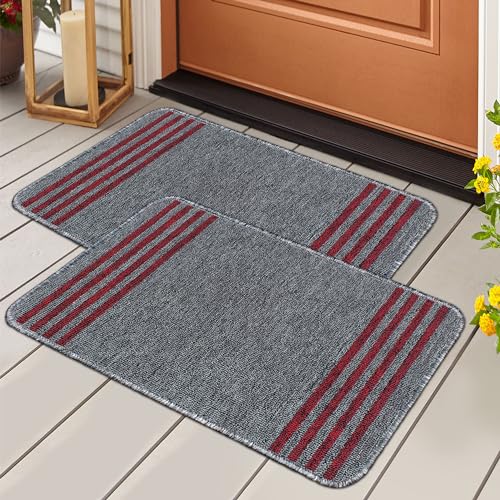 Image of Pack of 2 Anti-Skid Bathroom Mat | Nylon Floor Mat for Bathroom, Entrance, Kitchen, Bedroom & Offic | Grey Stripes Design-(37x57cm)