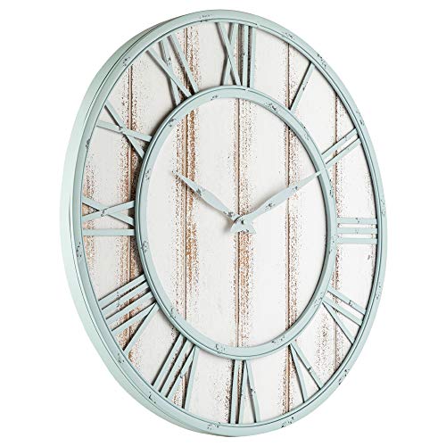 Oldtown Farmhouse Metal & Solid Wood Noiseless Wall Clock (Mint White, 18-Inch) #TOP3