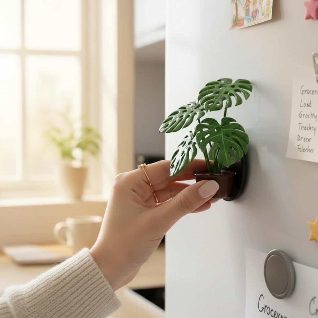 Handmade Monstera Leaf Fridge Magnets - 3D Resin Clay Potted Plant Refrigerator Magnet with Strong Hold - Cute Tropical Kitchen Decor - Housewarming Gift for Plant Lovers image 5