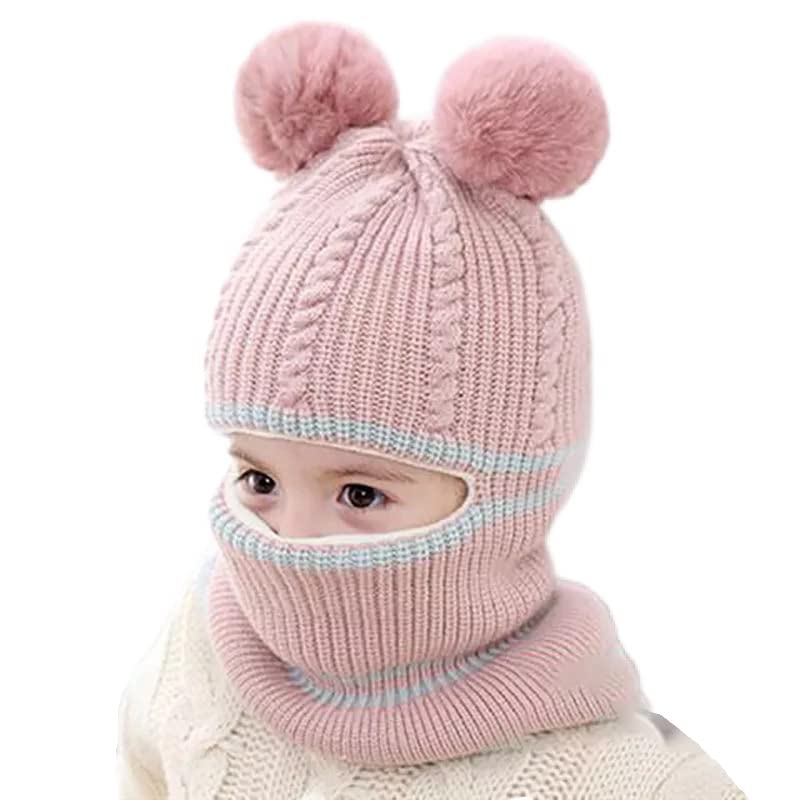 Image of Toddler Winter Hat Monkey Caps Baby Fleece Lined Earflap Hood Skull Caps for Kids (Pink, 6 Months to 7 Years)
