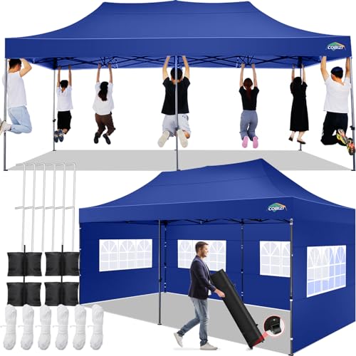 Image of COBIZI 10x20 Pop Up Canopy Tent with 6 Sidewall,Heavy Duty Canopy,Dark Blue