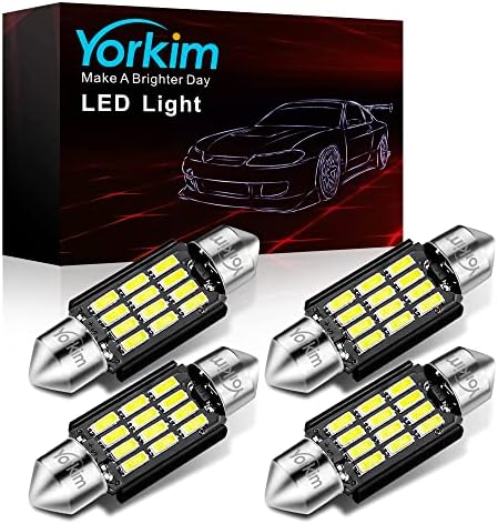 Yorkim 6418 LED Bulb, 36mm Festoon LED Bulb 6500K White Super Bright Interior Lights 12-SMD 4014 Chipsets, 4410 6418 DE3423 C5W LED Bulb for Dome Light Map Light, Pack of 4