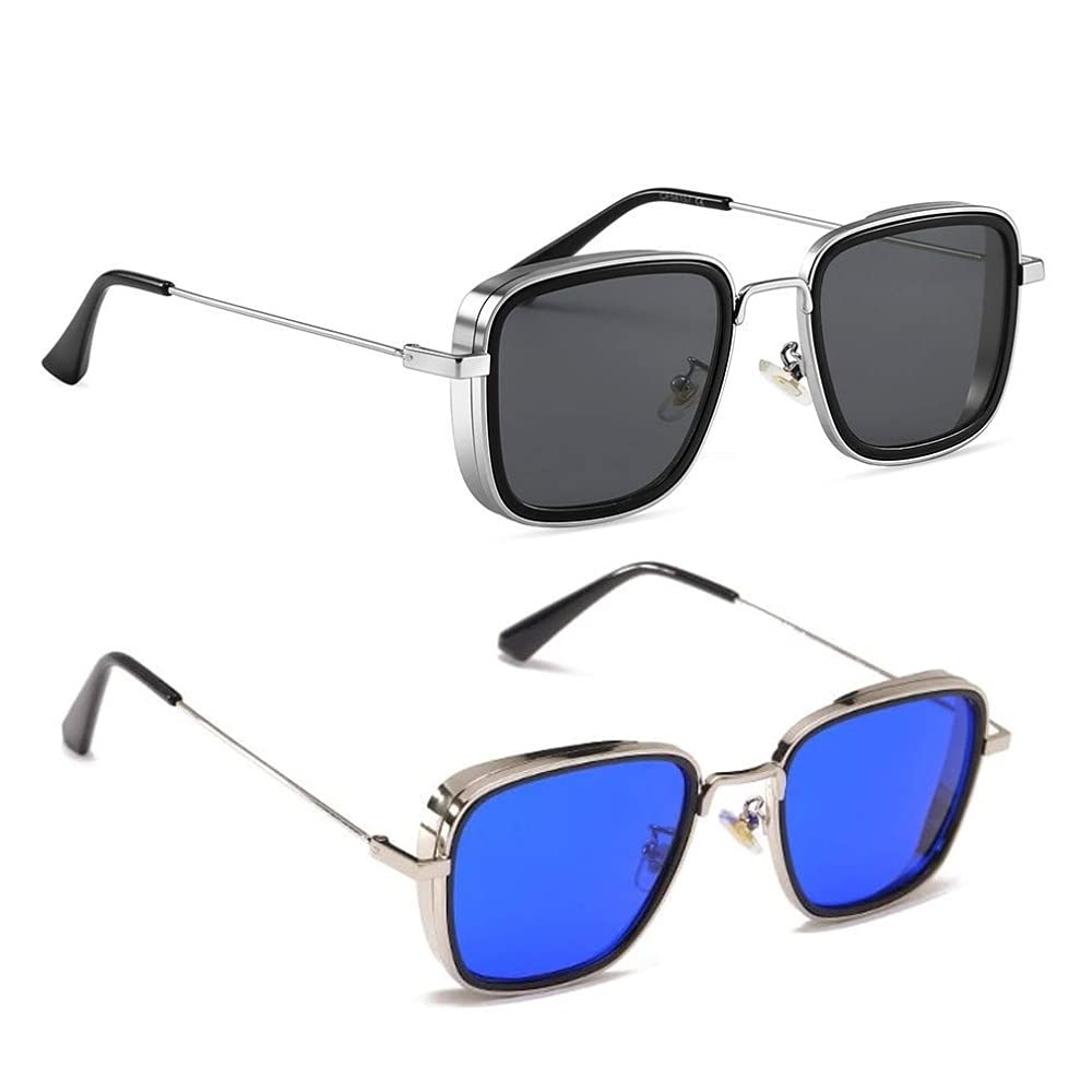 DervinUnisex Square Sunglasses Multicolor Frame Multicolor Lens (Medium) - Pack Of 2, Non Polarization