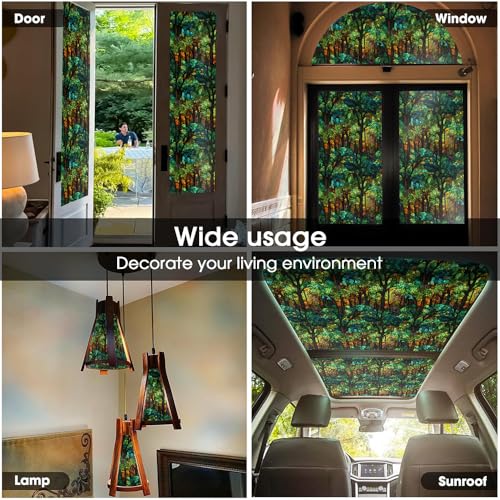 Vinilo decorativo para ventana efecto vitral verde y marrón miniatura 5