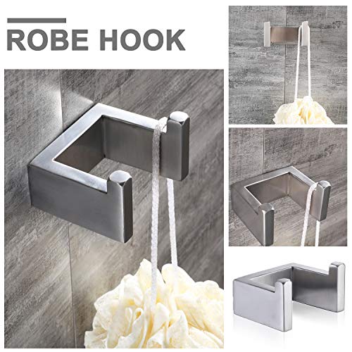 DOCNACHT 4-Piece Bathroom Hardware Accessory Set Towel Bar Toilet Paper Holder Hand Towel Bar and Double Robe Hook Brushed Nickel Wall Mount SUS 304 Stainless Steel - Thumbnail 5