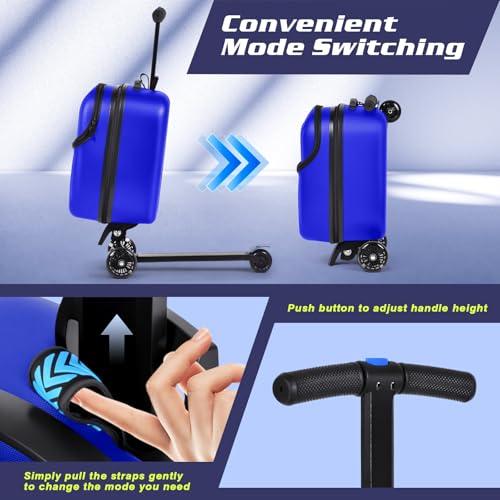 smilesun Foldable Ride On Scooter Suitcase with Front Opening, Lightweight Carry On Scooter Luggage for Adults, Teens & Kids（Blue 20-inch） - image 8