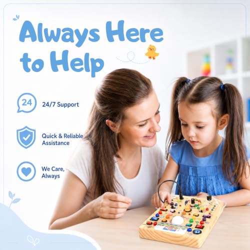 Image of Busy Board with LED Light Switches, Montessori Toys for 1 2 3 Years Old, Toddlers Wooden Toy Sensory Activity Board, Travel Toys for 1+ Year Old Boy & Girl Birthday Gift (School 19 Switches)