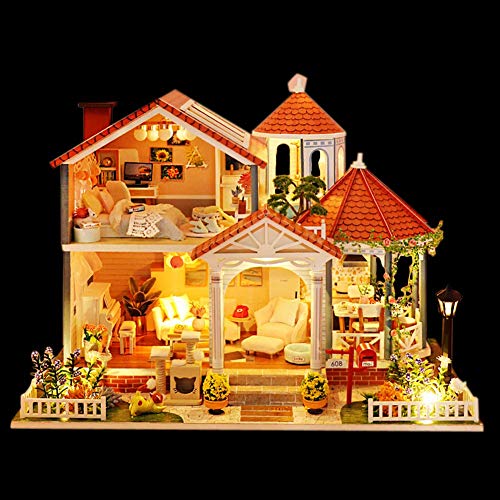 Hofgartenvilla Puppenhaus-Bausatz Im Europäischen Stil Mit Holzmöbeln DIY-Doppelschicht-Miniatur-Puppenhaus Mit Musik… – Bild 3