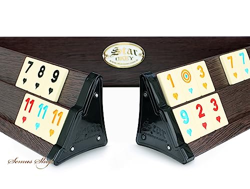 VIP Holz Wooden Rummy Set Okey mit Melamin Steine AHSAP Okey TAKIMI mit Semus Kugeschreiber (Braun)