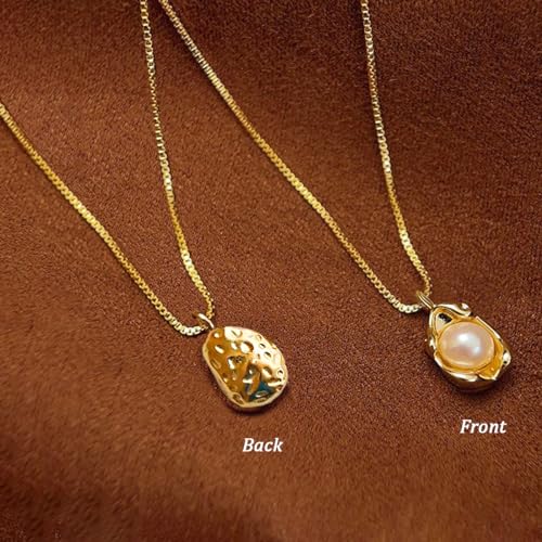Pearl Necklace 14K Gold Plated Pendant with 6mm Freshwater Pearl Necklaces Gift for Women (055)4