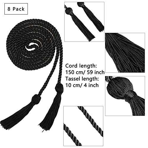 Image of Trounistro 8 Pieces Graduation Cords Yarn Honor Cords with Tassel for College Graduation Students (Black)
