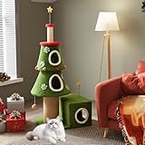 BYBYME 120cm Tall Cat Tree,Christmas Tree Shape Cats Tower, Sturdy Cat Furniture Set with Cat House, Hanging Toys, Scratching Sisal-Covered Posts(60 * 48 * 120cm)