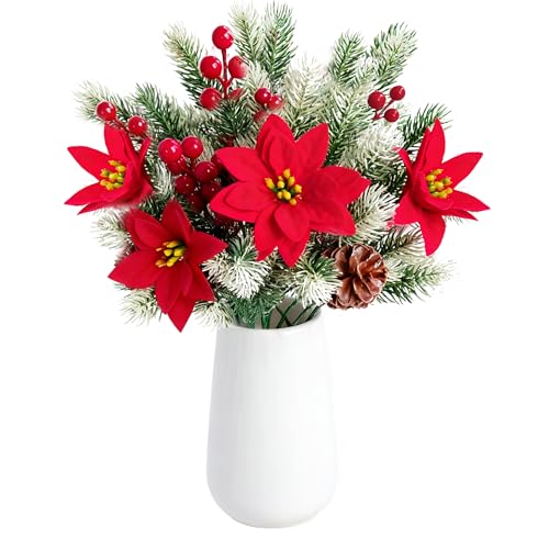 LuckyCao 6 Stück Künstliche Tannenzweige mit weihnachtsstern...