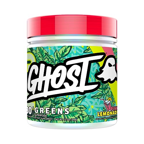 GHOST Greens Powder Pink Lemonade - 30 Servings - 19 Superfood Greens & Reds Powder Fruits Vegetables Spirulina & Chlorella Prebiotics 10 Billion CFU Probiotic & Digestive Enzymes - Gluten-Free