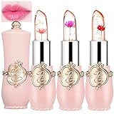 3 Pack Crystal Flower Jelly Lipstick Color Changing Lipstick PH Clear Jelly Crystal Lipstick with Flower Inside Magic Lipstick Lip Color Change Tinted Lip Balms